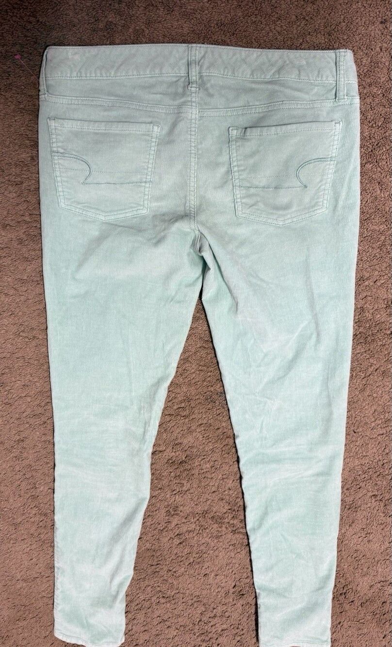 Womens American Eagle sz 8 Corduroy Jegging Pants mint green super stretch AEO